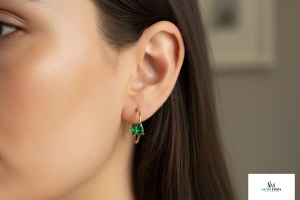 Delicate Elegant Pear Cut Natural Emerald Hoops May Birthstone Jewelry
