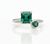 Double Emerald Open Ring in 14k Gold – Square & Round Cut Green Gemstone Band