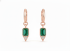 Emerald cut Natural Emerald Green Stone Dangle Earrings Diamond Accent Dangles