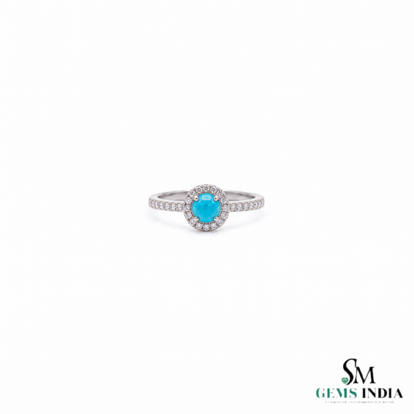 Turquoise Halo Ring With Diamond Accent Band – Elegant Fine Jewelry