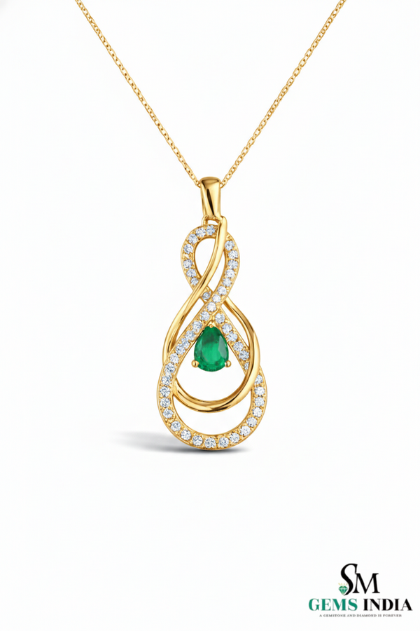 Natural Green Emerald Diamond Infinity Pendant - Green Gemstone Jewelry