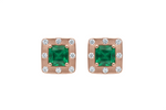 Octagon Natural Emerald & Diamond Halo Stud Earrings in 14k gold