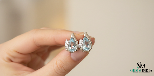 Pear Cut Aquamarine Diamond Stud Earrings in 14k and 18k Gold – March Birthstone