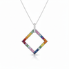 Rainbow Square Pendant in 18k Gold Multicolor Gemstone Charm