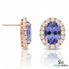 Minimal Oval Cut Tanzanite Halo Stud Earrings in 18k Gold