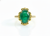 Oval shape Natural Emerald Cabochon with Diamond Band 18K Gold Ring 5 carat wedding Gift Ring