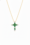 Elegant Emerald and Diamond Faith Cross Pendant for Women Symbolic Fine Jewelry Gift