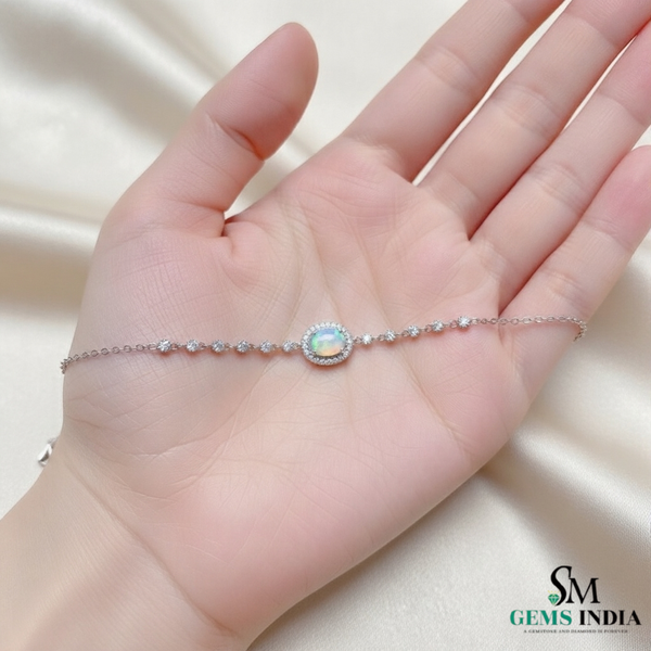 Delicate Oval Opal & Diamond Station Bracelet - Elegant Gold Jewelry