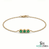 Fine Emerald Three Stone Bracelet – 14K Gold Bezel Set Trio Minimal Everyday Jewelry