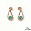 Natural Emerald Tear Drop Stud Earrings with Diamond Accents