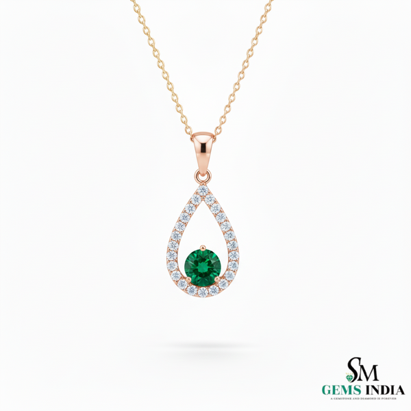 Emerald Teardrop Halo Pendant in 14k Gold emerald jewelry for women