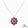 Classic Cabochon Natural Ruby Floral Pendant Necklace – Elegant Fine Jewelry