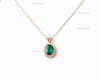 Vintage style 2.30 carat Oval shape Natural Emerald and Diamond Halo Pendant Necklace in 14K gold