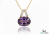 Oval Cut Amethyst & Diamond Drop Pendant– Minimal Diamond Accent