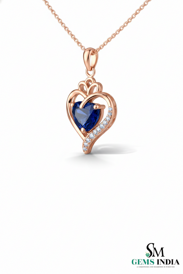 Heart-Cut Blue SapphireDiamond Heart Pendant - Gold Heart Pendant