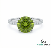 Round Cut Peridot Engagement Ring with Diamond Band - Jewelry gift for her