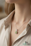 Cushion Cut Natural Peridot Diamond Halo Pendant For Woman