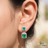 Emerald cut Natural Emerald & Double Drop Halo Earrings in 14K Gold Classic Vintage Dangle Design