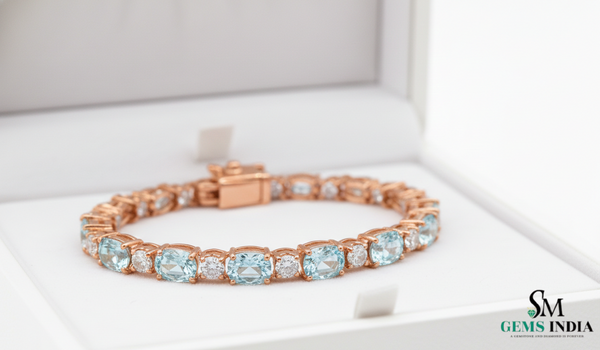 Oval Shape Aquamarine Tennis Bracelet in 14k and 18k Gold - Minimalist Gold Jewelry