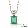 Emerald Cut Green Emerald Pendant with Round Diamond Accent