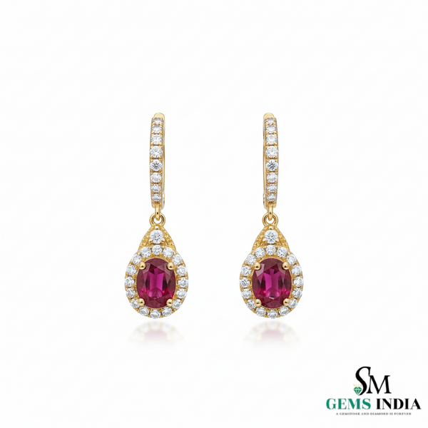 Elegant Oval Ruby Dangle Earrings in 14k and 18k gold Timeless Jewelry for her