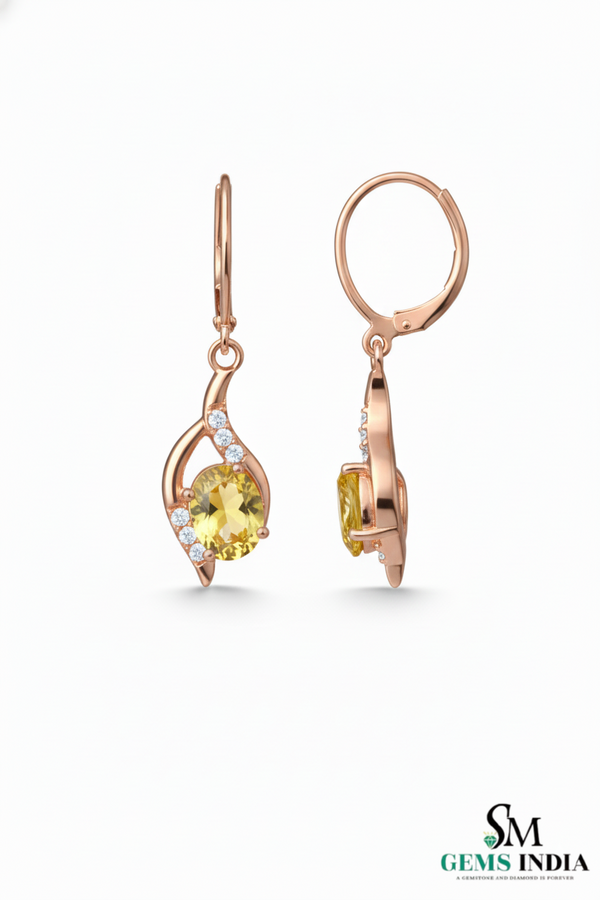 Oval Shape Natural Swirl Design Citrine Diamond Dangle Earring – Elegant Everyday Wear