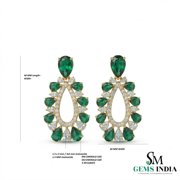 Pear Shape Emerald &; Diamond Drop Earrings in 18k Gold – Statement Jewelry