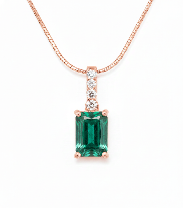 2.10 carat Emerald Cut Natural Emerald Pendant Necklace in 14k gold with Diamond Accent Bail Design