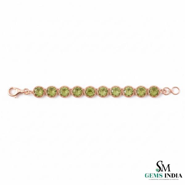 Classic Round Green Gemstone Link Bracelet - Bezel Style Tennis Bracelet