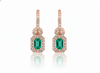 Elegant Emerald cut Natural Emerald Halo Drop Earrings in 14K Yellow Gold Geometric Design