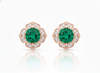 Vintage Floral cushion cutNatural Emerald & Diamond Stud Earrings in 18K Gold