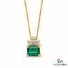 Emerald Cut Green Emerald Pendant with Diamond Cluster Bail Pendant