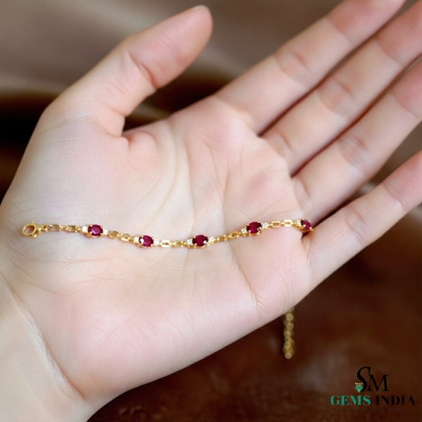 Oval Ruby & Diamond Bracelet in 18k Gold Classic Gold Fine Jewelry