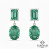 7.80 Ctw Dark Green Statement Large Zambian Emerald-Emerald Cut & Oval Cut Dangle Earrings 18K, Emerald Earrings, Oval Emerald Studs