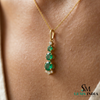 Fine Jewelry Three Stone Emerald ; Diamond Drop Pendant