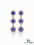 Round Tanzanite Triple Halo Diamond Dangle Earrings