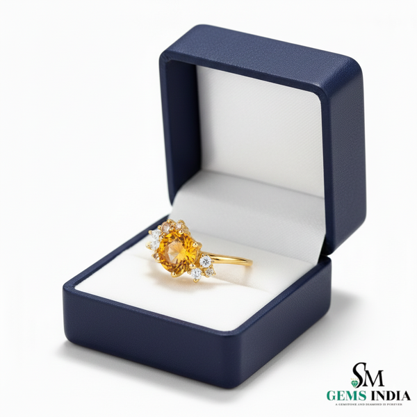 Round Orange Citrine Floral Ring with Diamond Accents in 14k and 18k Gold