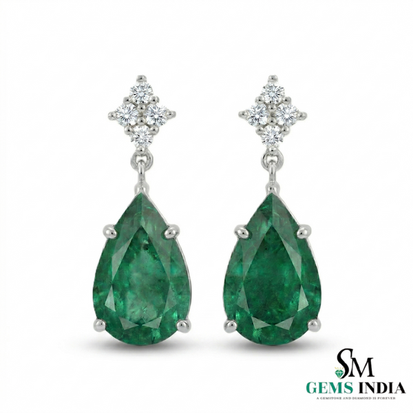 4.20 carat ear Cut Emerald Drop Earrings in Gold Elegant Drop Design