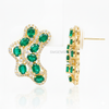 Natural Emerald Cluster Statement Earring studs in 14k and 18k Gold with Diamond Accents