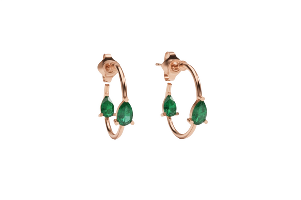 Delicate Elegant Pear Cut Natural Emerald Hoops May Birthstone Jewelry