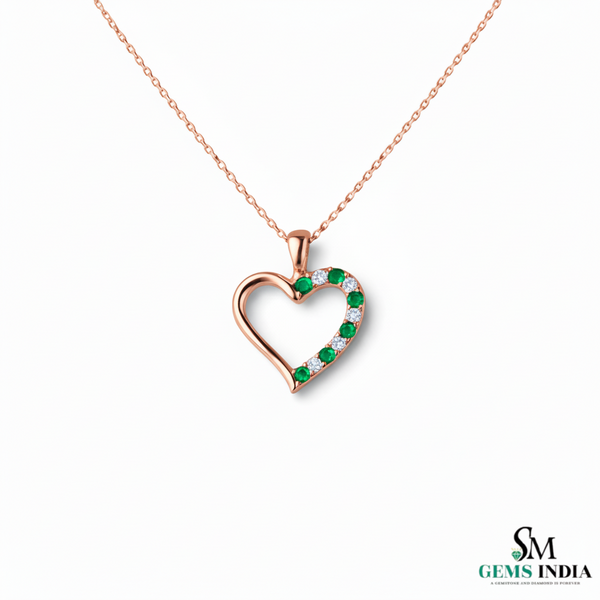 Heart Shape Emerald & Diamond Pendant - Solid Gold Pendant