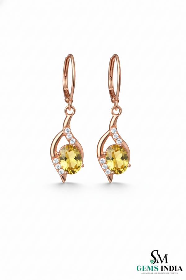 Oval Shape Natural Swirl Design Citrine Diamond Dangle Earring – Elegant Everyday Wear