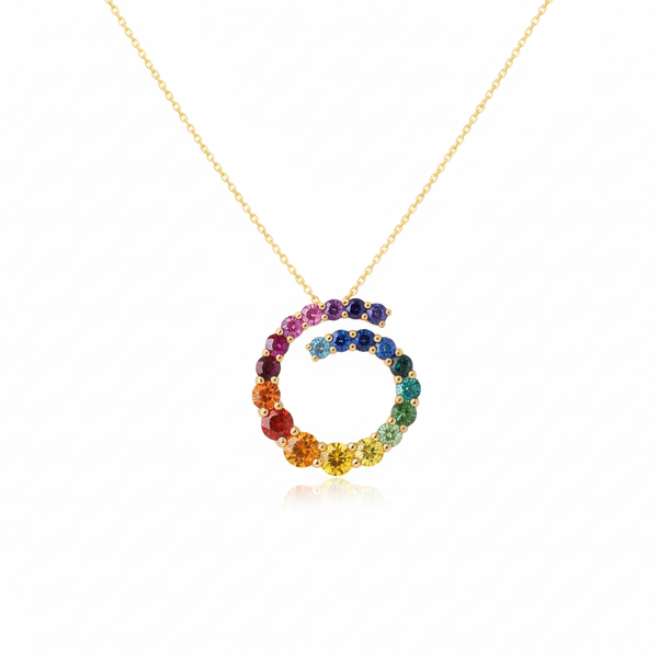 1.40 carat Rainbow Circle Swirl Pendant Spiral Multicolor Stone Necklace