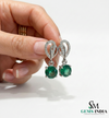 1.60 carat 14K Gold Round Natural Emerald and Diamond Teardrop Dangle Earrings