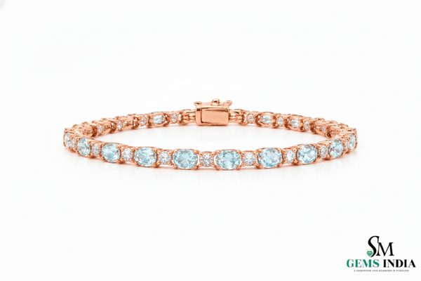 Oval Shape Aquamarine Tennis Bracelet in 14k and 18k Gold - Minimalist Gold Jewelry