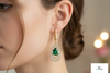Luxury Natural Emerald Teardrop Earrings with Diamond Border 14K Gold