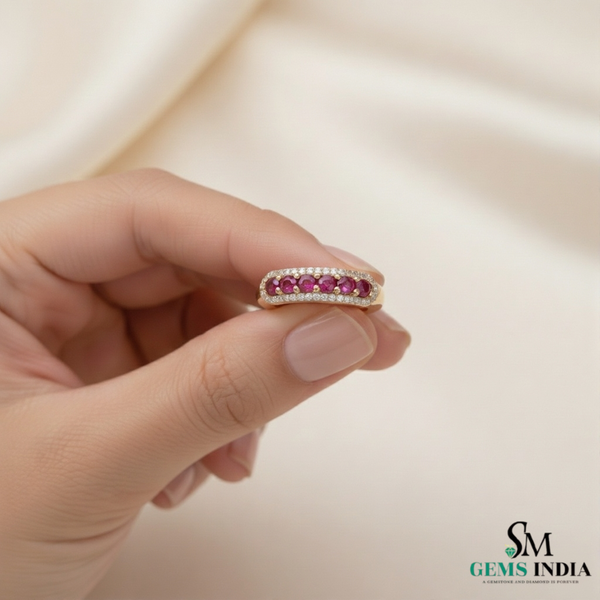 Luxury Round Natural Ruby Diamond Eternity Band for Women Eternity Ring for Her