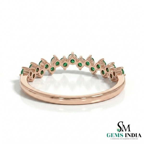 Round Curved Cluster Natural Emerald Band Fine Jewelry Statement Ring