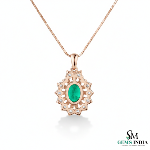 Oval Natural Emerald Diamond Halo Pendant – Fine Gold Jewelry