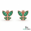 Emerald Marquise Butterfly Stud Earrings – Green Gemstone Diamond Accent Nature Inspired Fine Jewelry
